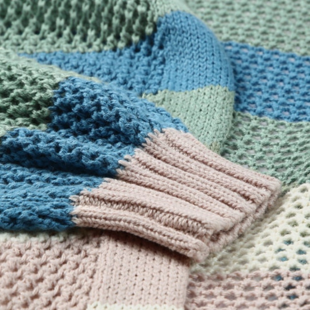 Green Striped Hollowed Knit Cardigan - Picture 7 of 10